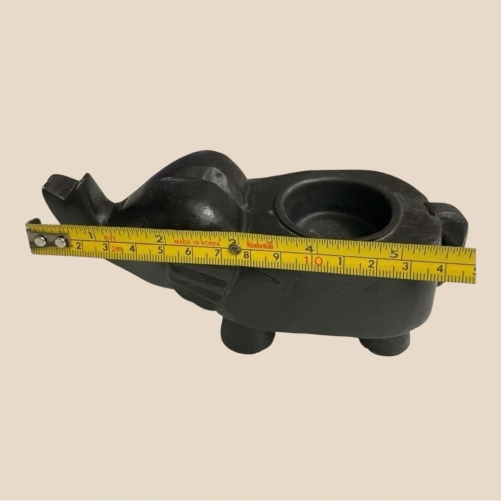 Vintage Black Elephant Tea Light Candle Holder Carved Wood Figurine 7